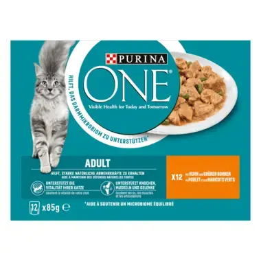 PURINA ONE® ADULT Effilés en Sauce au Poulet et aux Haricots Verts​