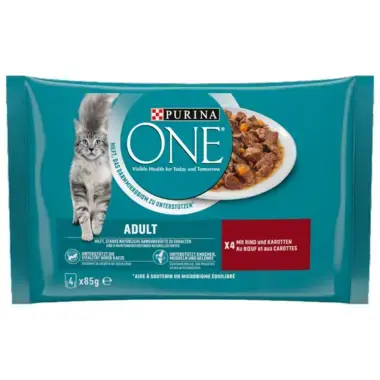 PURINA ONE® ADULTE Effilés en Sauce au Bœuf et aux Carottes​